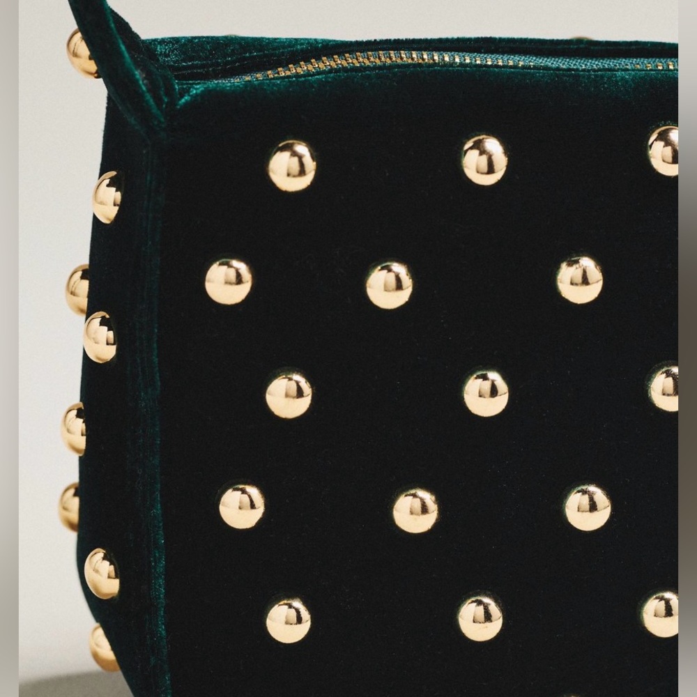 Anthropologie Studded Velvet Shoulder Bag in Green NWT - Picture 3 of 13